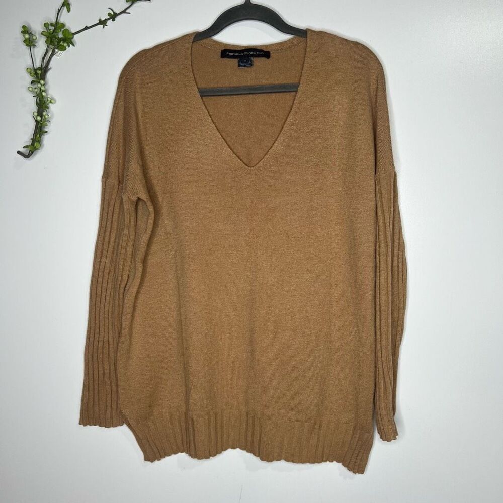 French Connection Camel Tan Brown V-neck Sweater Tunic